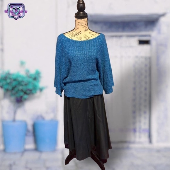 TWO One Two New York Blue Knit Dolman Sleeve Oversized Sweater Medium - Picture 7 of 8